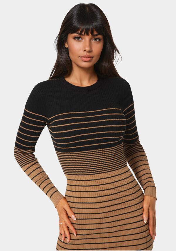 Stripe Rib Long Sleeve Maxi Dress
