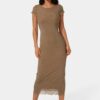 Flocking Mesh T-Short Maxi Dress