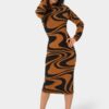 Jacquard Funnel Midi Sweater Dress